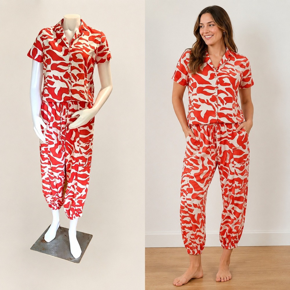 Christian Siriano Abstract Linen Blend 2Pc Set Small Resort Maximalist Boho Bold